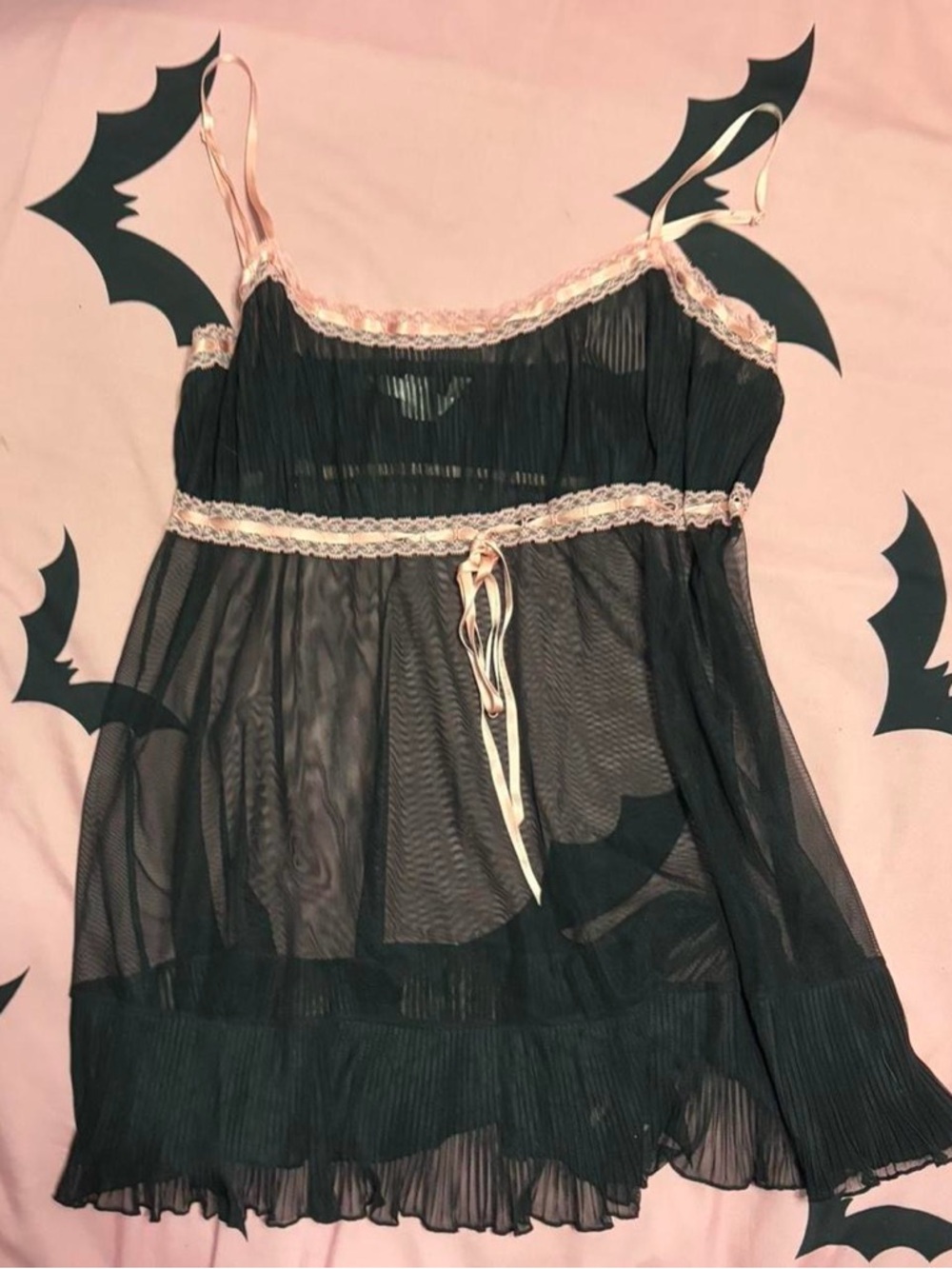Victoria's Secret Black and Pink Sheer Lace Babydoll